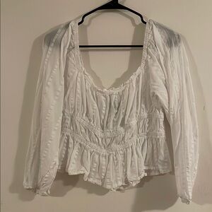 J. Crew White Puff Sleeve Smocked Blouse